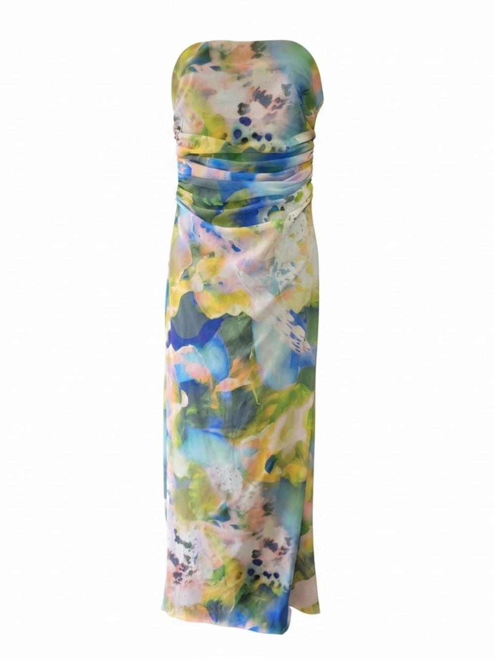 Zara Strapless Watercolor Maxi Dress in Multicolor